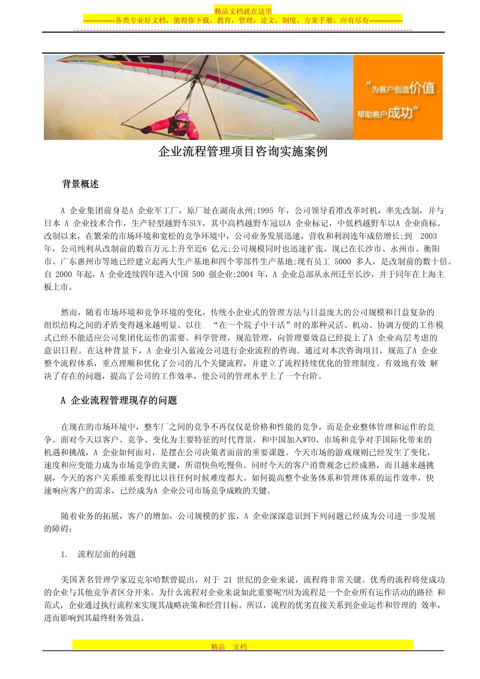 企业流程管理项目咨询实施案例